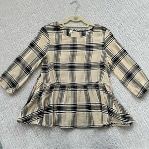 Cream Plaid Mid Sleeve Peplum Top Size M